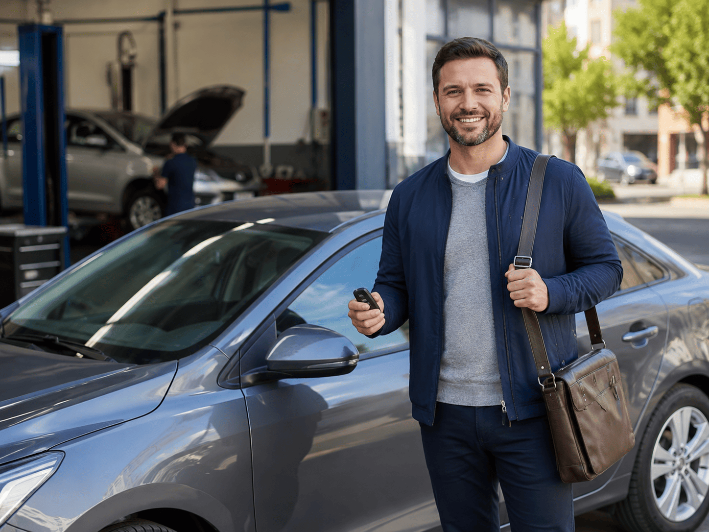 homem sorrindo ao lado do carro 