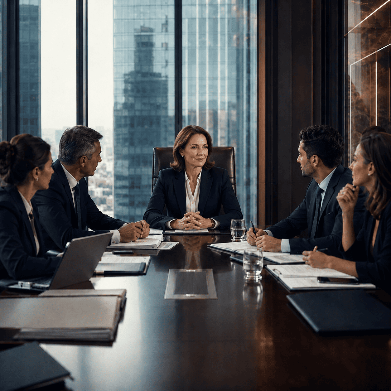 Reunião executiva em sala moderna