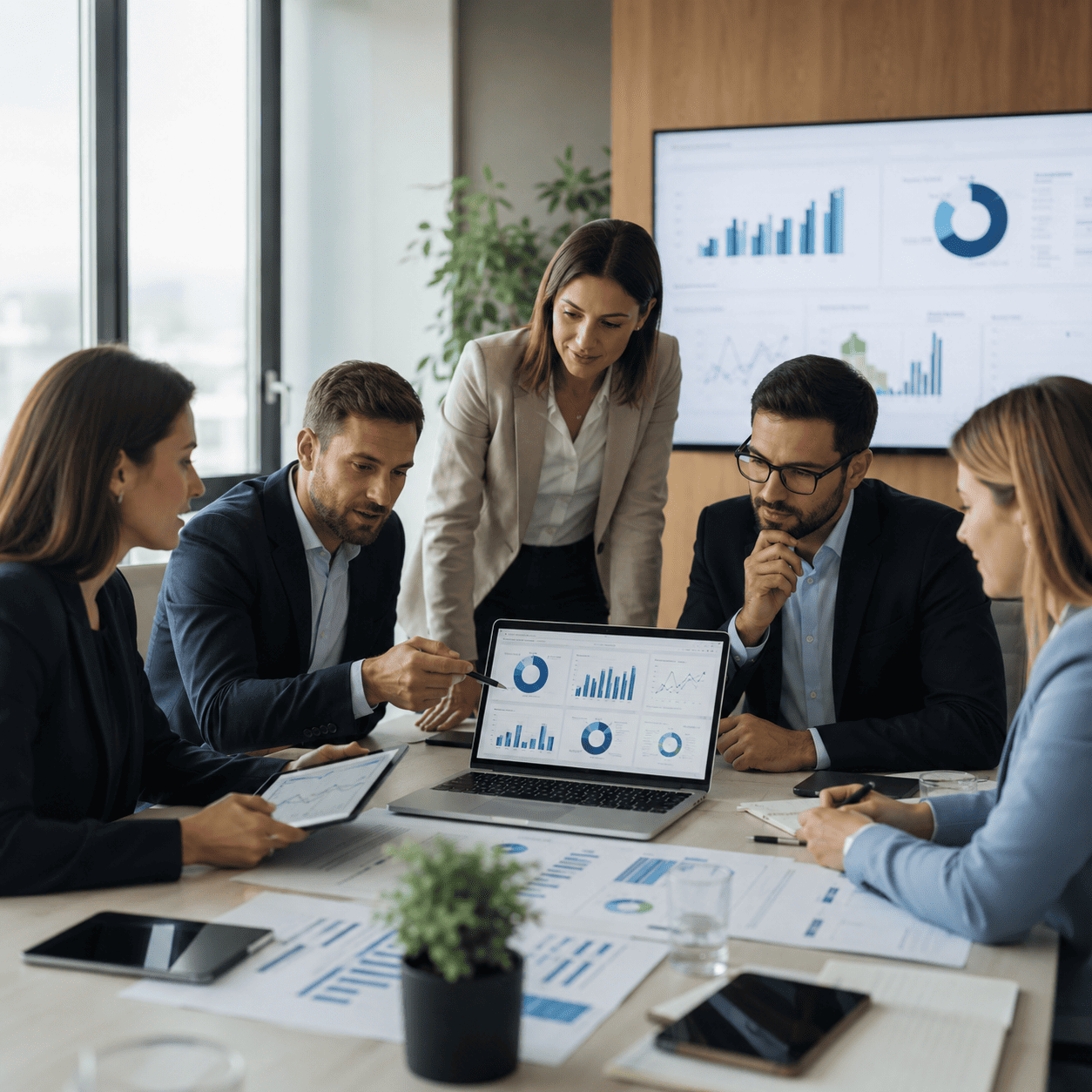 Reunião de negócios com análise de dados