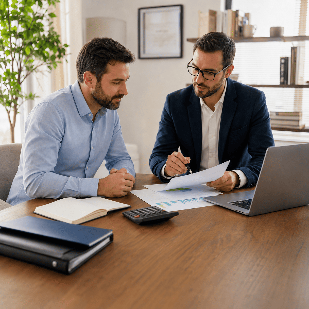 Reunião profissional com documentos e laptop