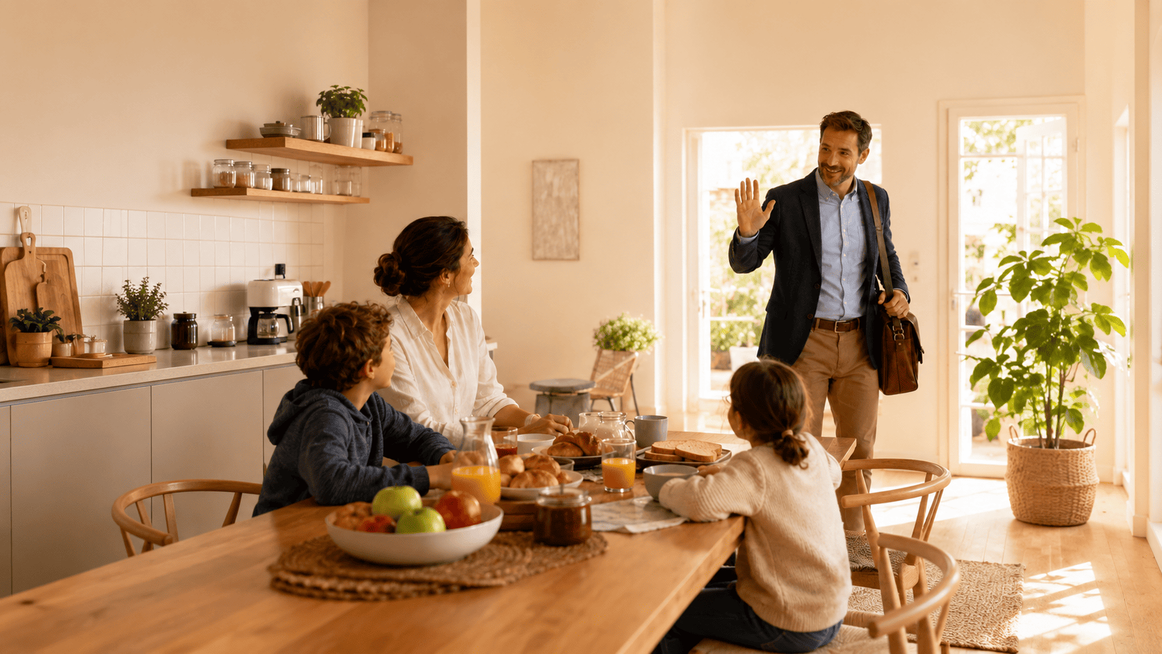 Despedida matinal em família