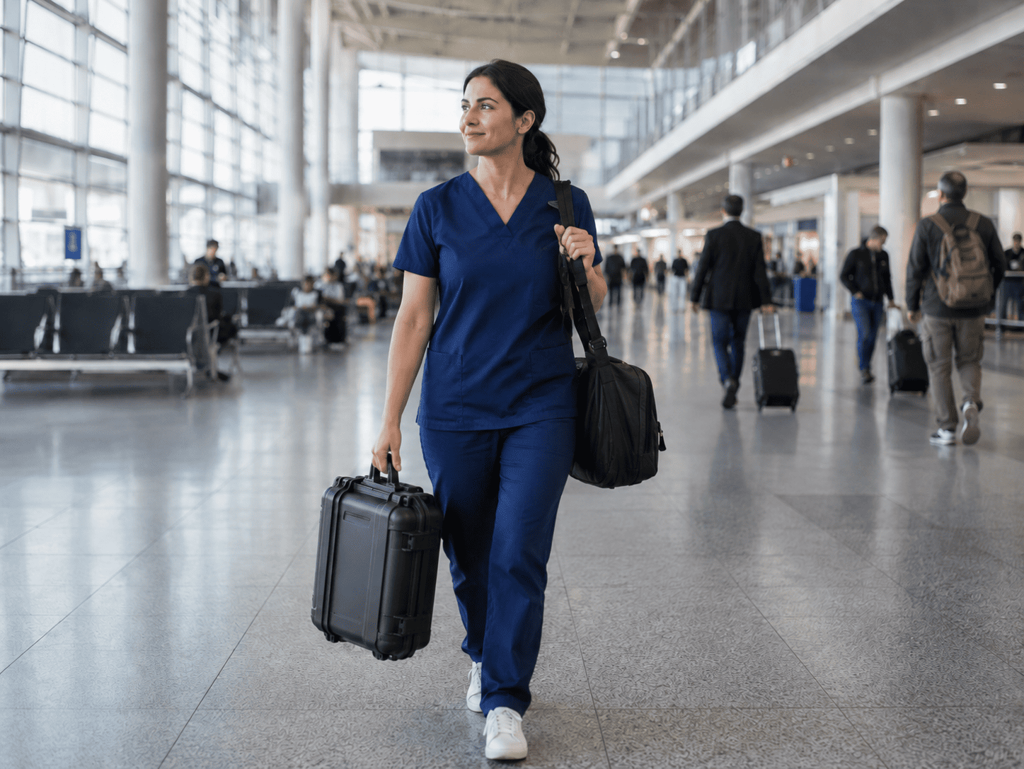 Profissional em trânsito no aeroporto